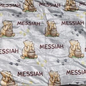 White Blanket with vintage Winnie the Pooh Bear and custom Name Messiah
